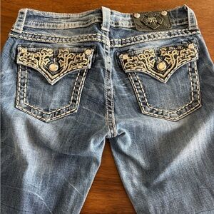 Miss Me Blue Straight Cut Jeans with Embroidery Size 29